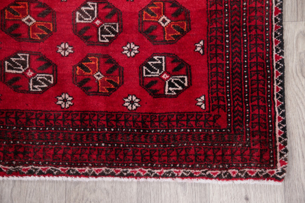 Consigned, Oriental Traditional Afghan Hand-Knotted Area Rug, Red, 3x6