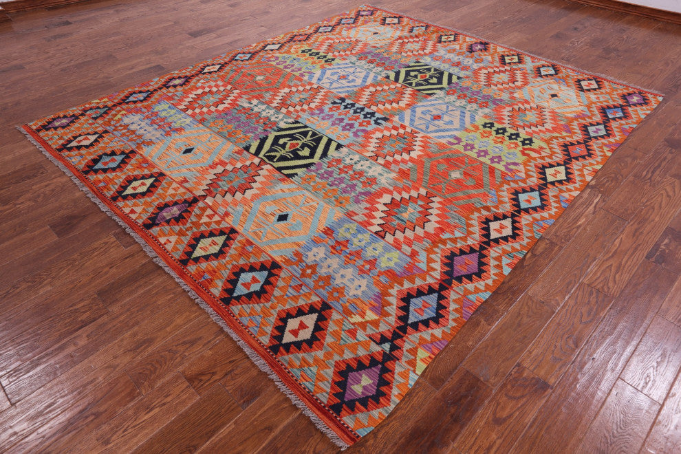 8' 3" X 9' 9" Flat Weave Kilim Reversible Wool On Wool Rug Q9478