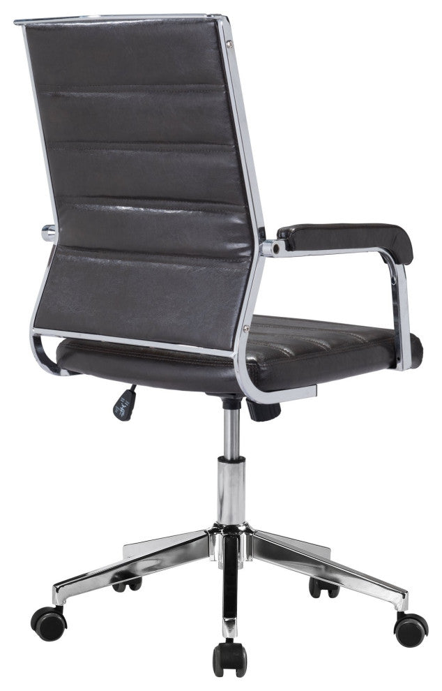 Office Chair, Faux Vinyl Leather, Steel, Brown, Silver, Mid Century Business