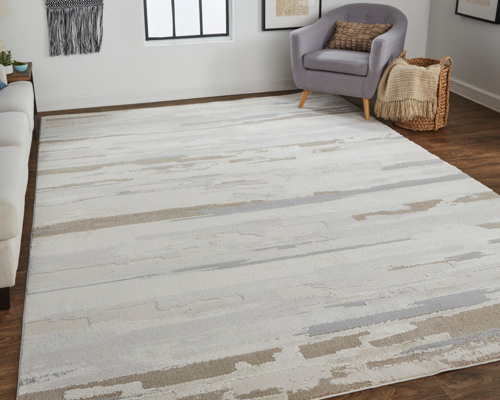 Weave & Wander Kayden Streak/Painterly Rug, Brown/Ivory, Rug, Ivory, 6'-7" X 9'-
