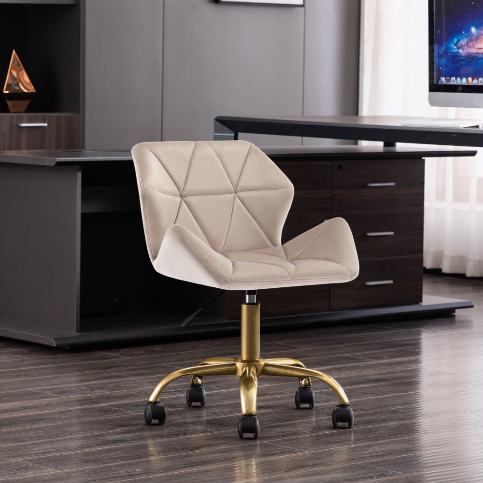 Cute Pointed Armrest Velvet Rolling Chair, Khaki