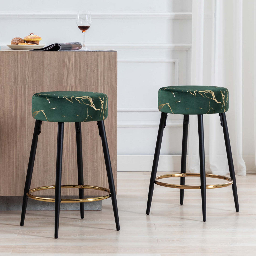 Minimalist Round Bar Stools, Darkgreen-Bronzing, 24 Inch