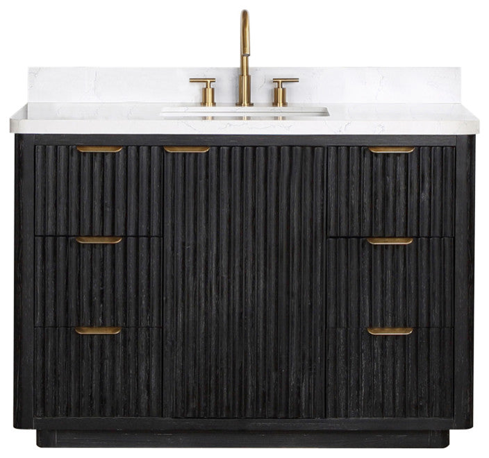 Vinnova Cadiz Bath Vanity, Composite Stone Top, Black, 48", No Mirror