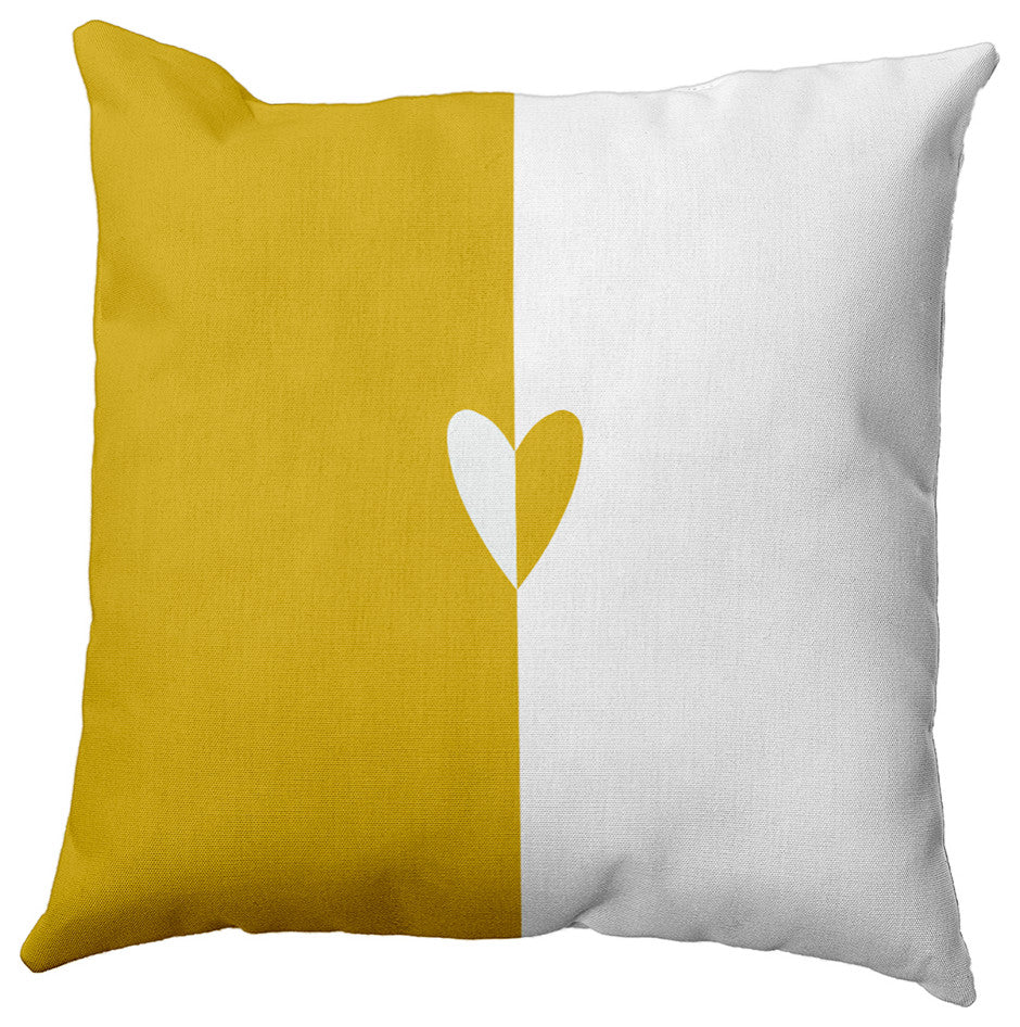 Modern Heart Decorative Throw Pillow, Mustard, 18"x18"