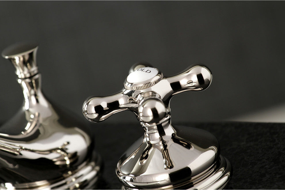 Kingston Brass Widespread Bathroom Faucet With Brass Pop-Up, Polished Nickel