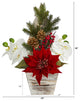 15" Poinsettia and Orchid Artificial Arrangement, Christmas Tree Vase