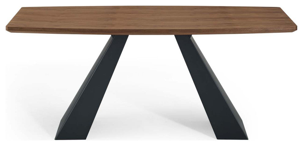 Dining Table, Wood, Metal, Brown Walnut, Modern, Bistro Restaurant Hospitality