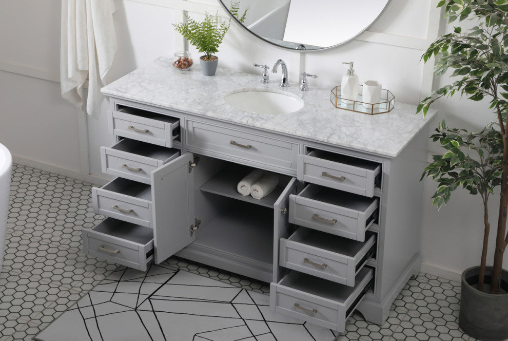 Amber Single Bathroom Vanity, Blue, Grey, 60"