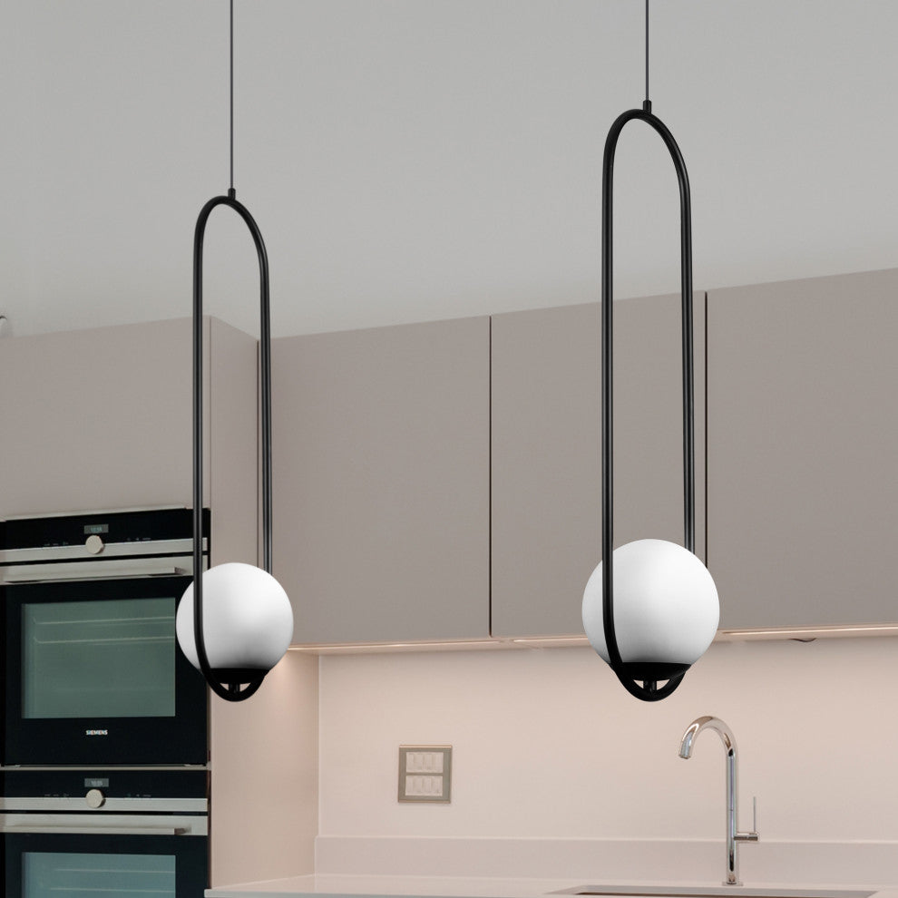 7" ETL Certified Integrated LED Pendant Lighting Fixture With Glass Shade, Black