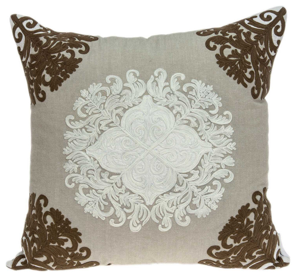 HomeRoots 20" x 7" x 20" Traditional Beige Pillow Cover With Down Insert