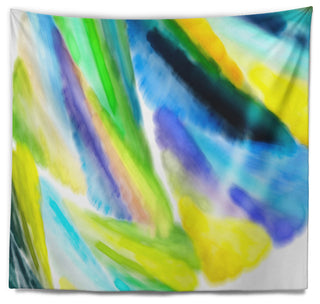 Green Vibrant Brushstrokes Abstract Wall Tapestry, 80"x68"