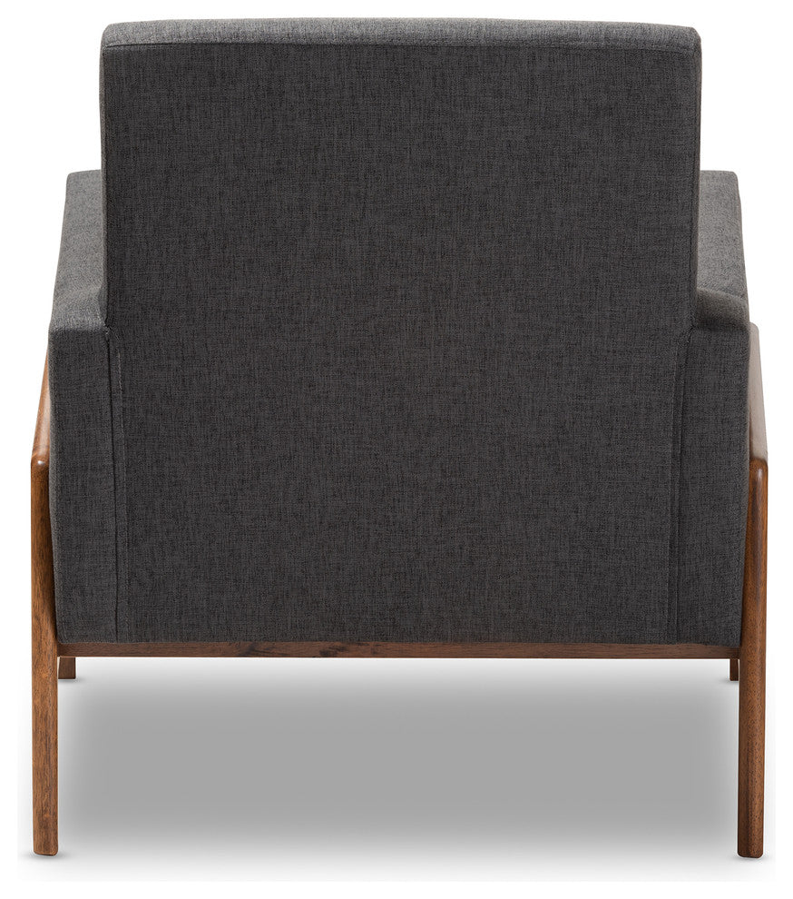 Perris Mid-Century Modern Dark Gray Upholstered Walnut Wood Lounge Chair