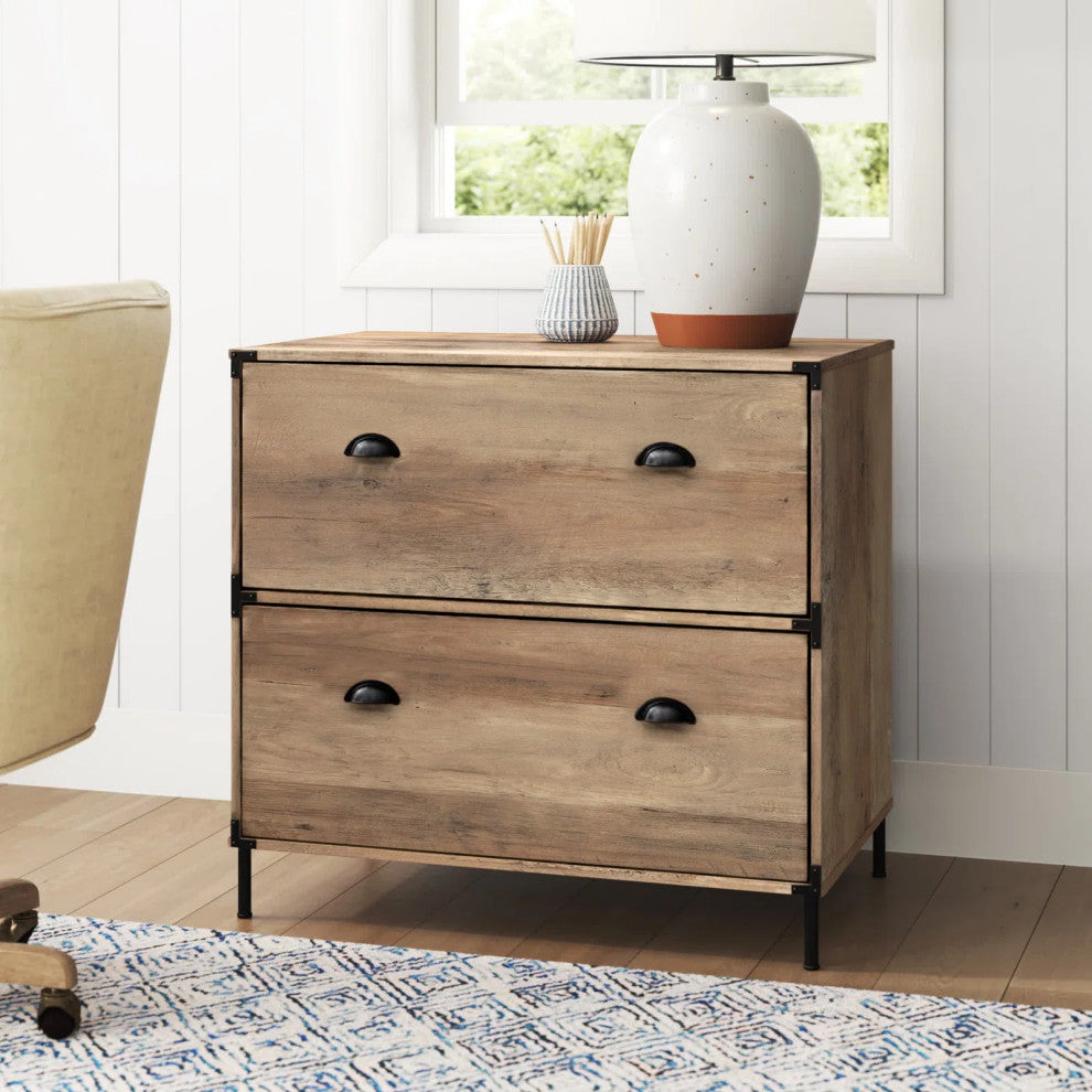 Brunei 31'' Wide 2 Drawer Wood Grain Farmhouse Lateral File Cabinet, Rustic Oak
