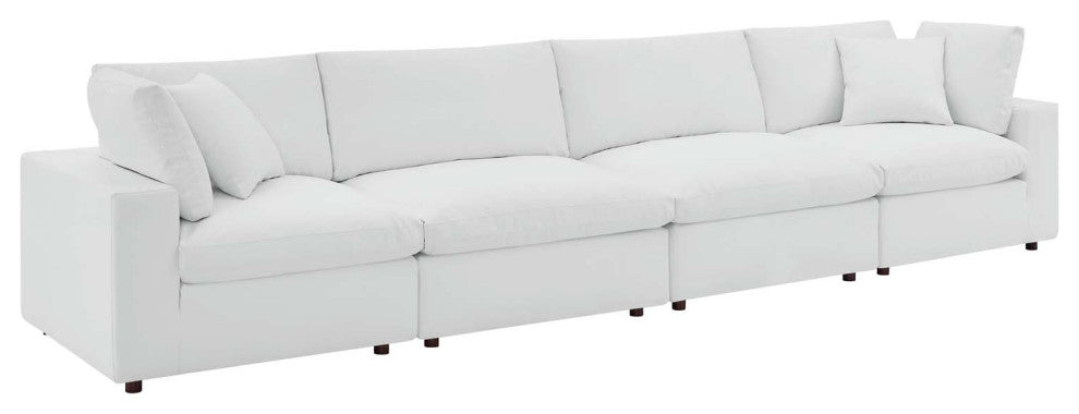 Commix Down Filled Overstuffed Vegan Leather 4-Seater Sofa - White