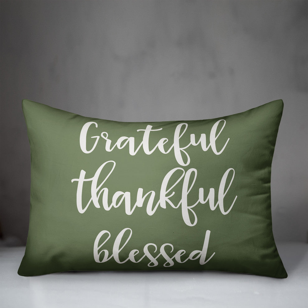 Grateful Thankful Blessed Lumbar Pillow, Green, 14"x20"