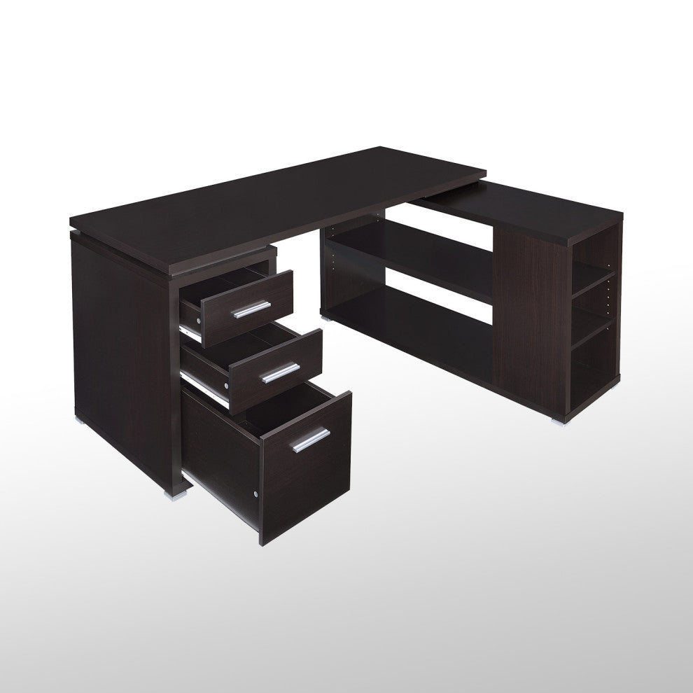 L-Shape Office Desk With Drawers and Shelves, White