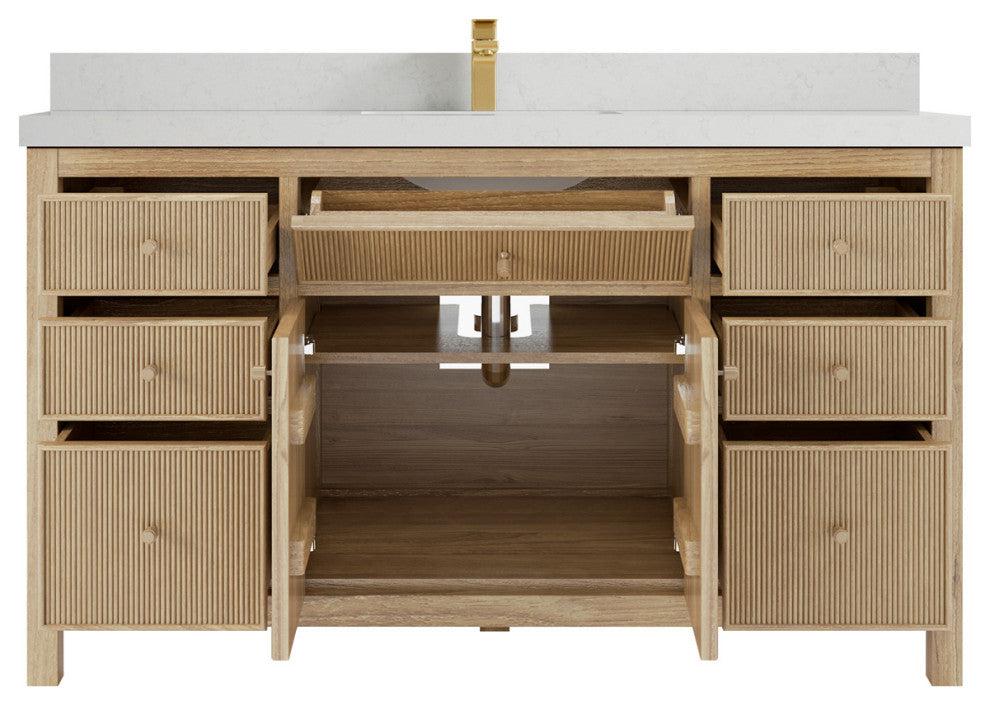Sonoma 60 Single Bathroom Vanity in Light Natural Teak with 2" Carrara Quartz