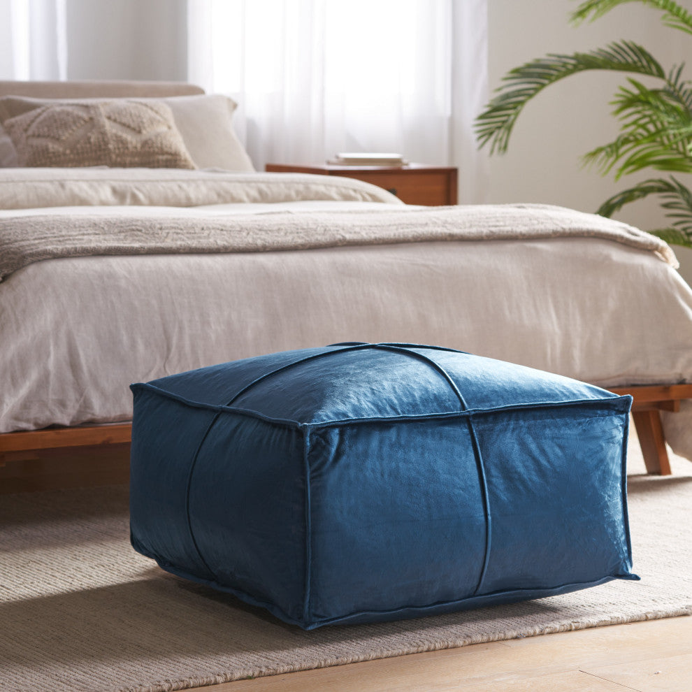 GDF Studio Cytheria Velvet Square Bean Bag Ottoman, Cobalt