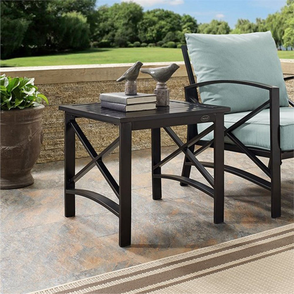 Crosley Furniture Kaplan Metal Patio End Table in Oil Rubbed Bronze