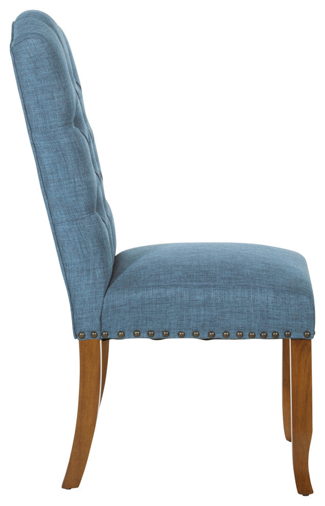 Jessica Tufted Dining Chair, Navy Fabric With Bronze Nailheads and Coffee Legs, Navy
