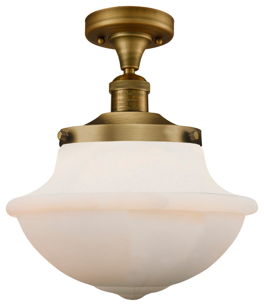 Large Oxford 1-Light Semi-Flush Mount, Brushed Brass, Matte White