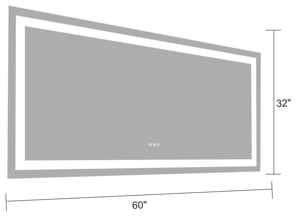 60" x 32" Rectangular Frameless Dimmable Wall Mounted LED Bathroom Vanity Mirror