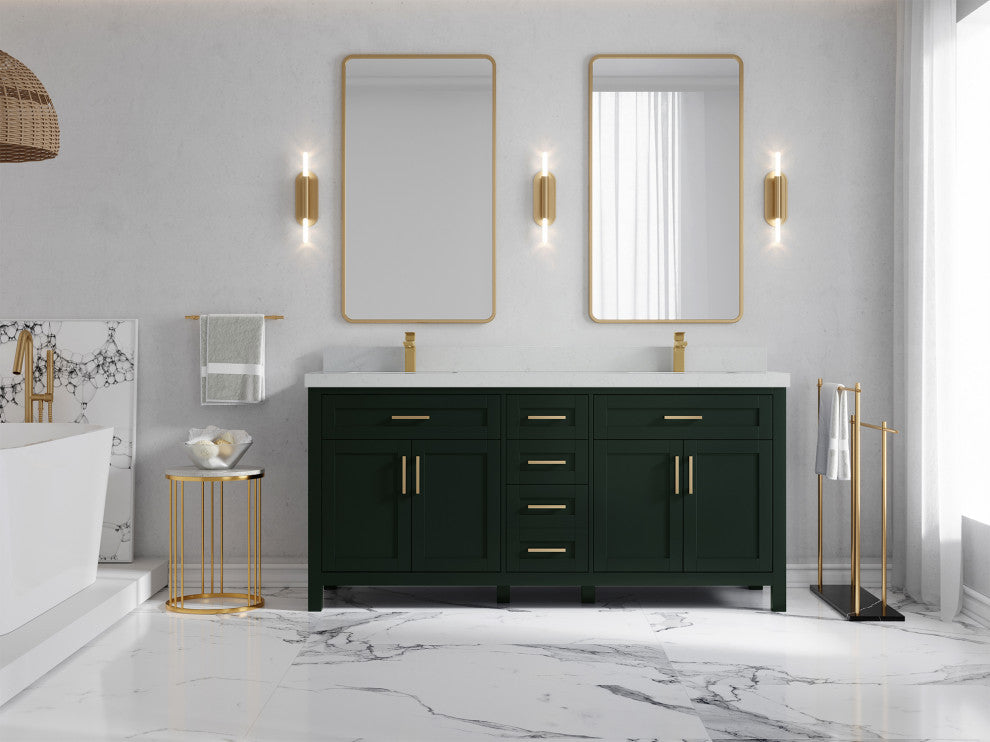 Cambridge 72 Double Sink Bath Vanity in Dark Forest Green 2" Carrara Quartz