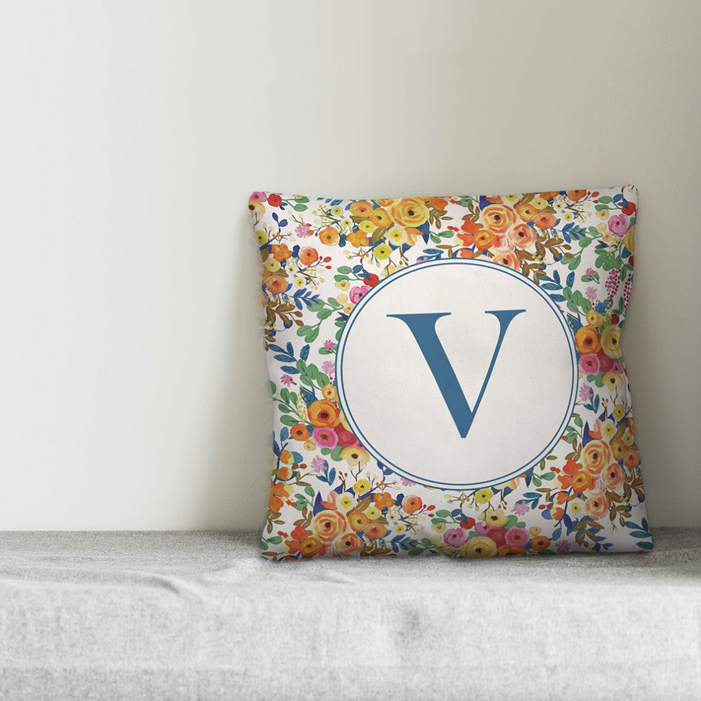 Wildflower Monogram V 18x18 Spun Poly Pillow