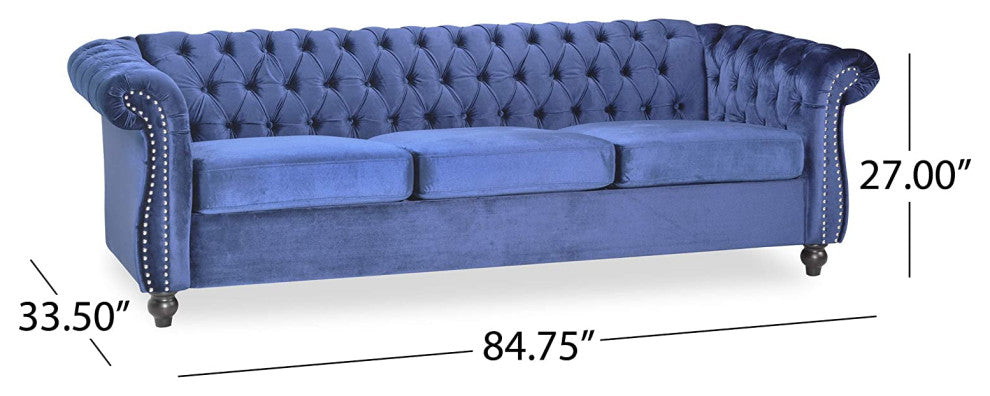 Chesterfield Sofa With Rolled Arms and Diamond Button Tufted Backrest,