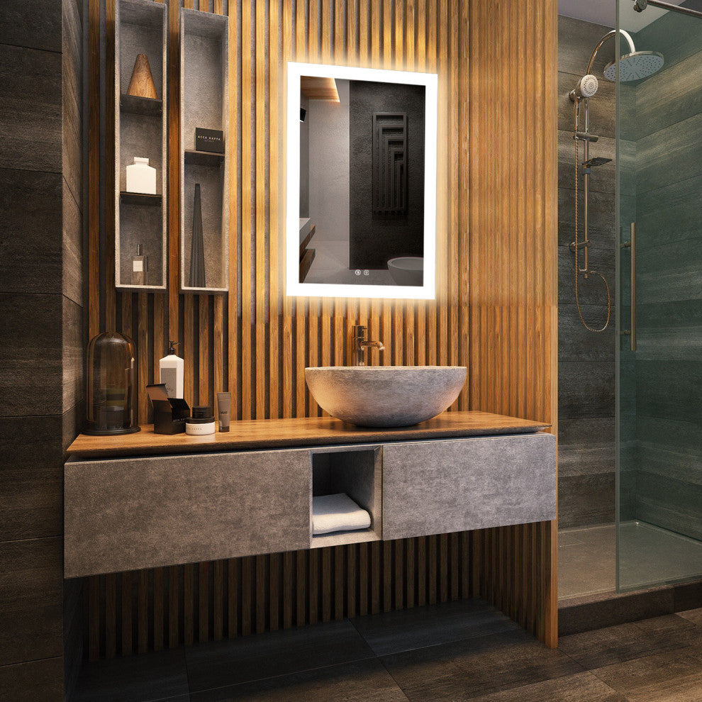 Vanity LED Lighted Backlit Wall Mounted Bathroom Mirror, 24x36", 2 Buttons