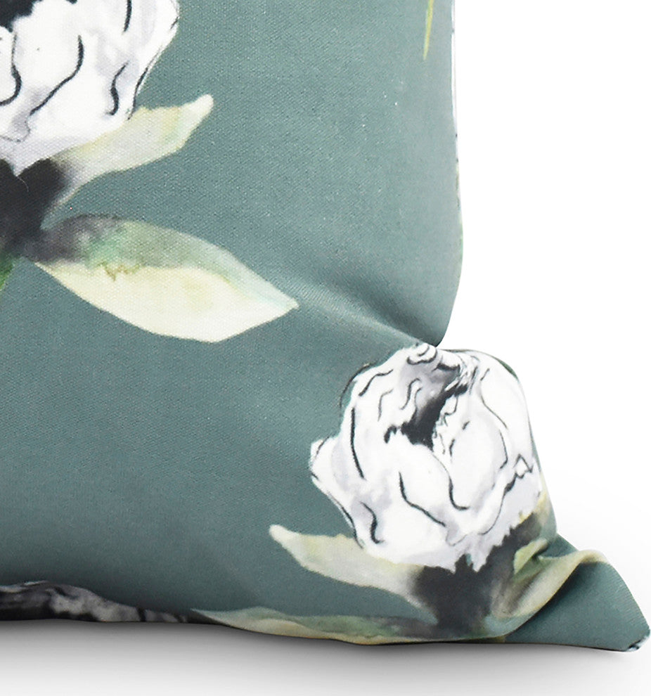 Floral Bunch Green Floral Print Decorative Outdoor Throw Pillow, 20"