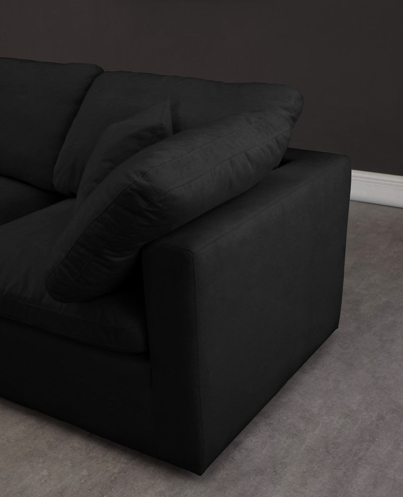 Plush Velvet / Down Standard Comfort 7-Piece U-Shaped Modular Sectional, Black