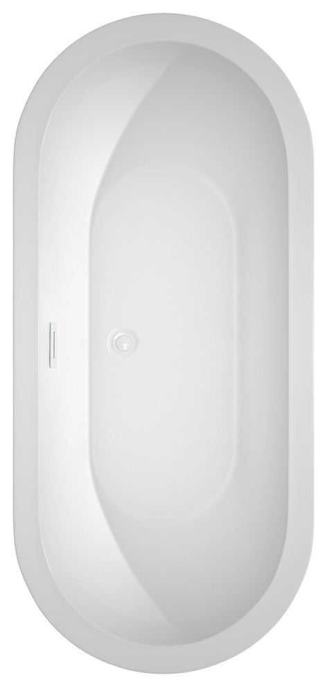 Soho 68" Freestanding White Bathtub, Shiny White Drain and Overflow Trim