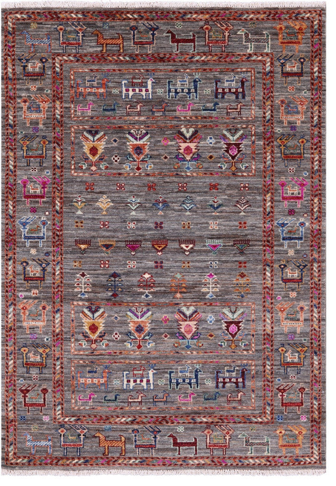 3' 4" X 4' 10" Hand Knotted Tribal Persian Gabbeh Rug - Q13843