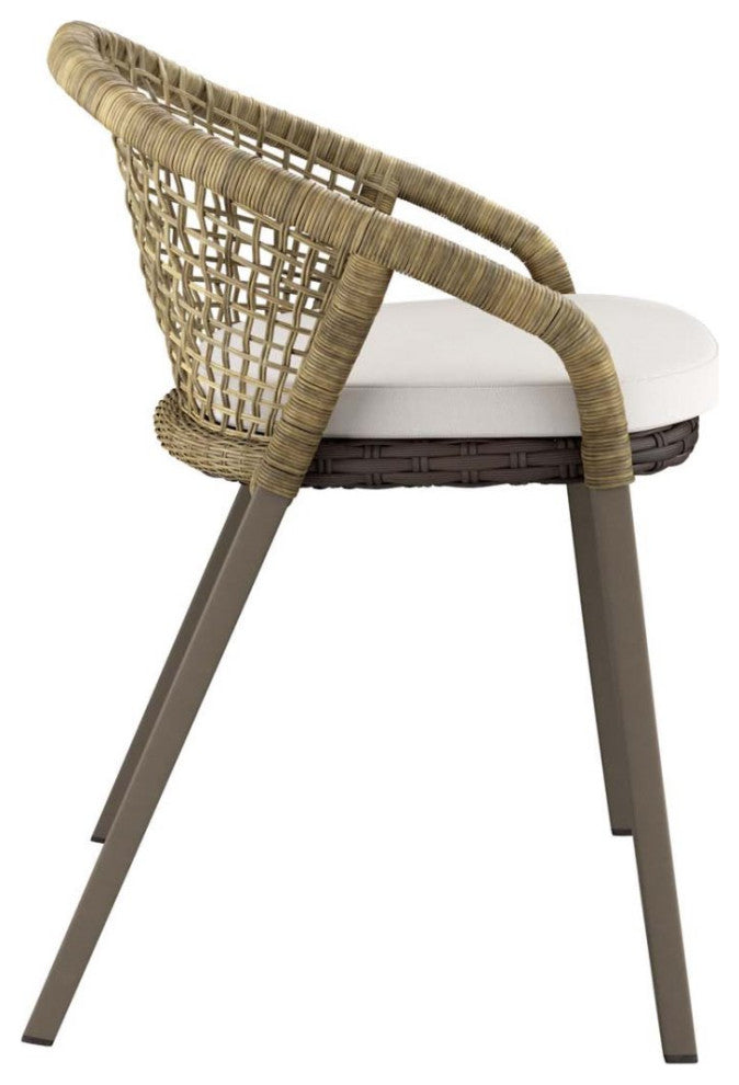 Side Dining Chair, Set of 2, White Natural, Rattan, Wicker, Outdoor Patio Garden