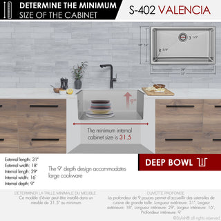 STYLISH Valencia Dual-Mount 31" Stainless Steel Single-Bowl Kitchen Sink