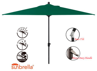 10'x6.5' Rectangular Auto Tilt Market Umbrella, Antique Bronze Frame, Sunbrella