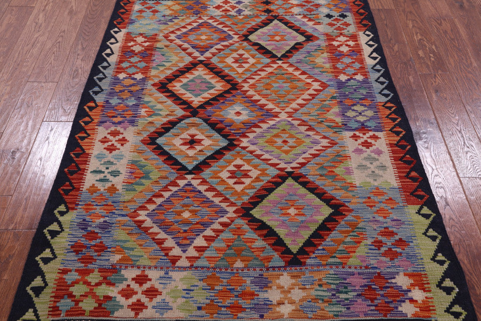 4' 3" X 6' 0" Reversible Flat Weave Kilim Wool On Wool Rug Q9488