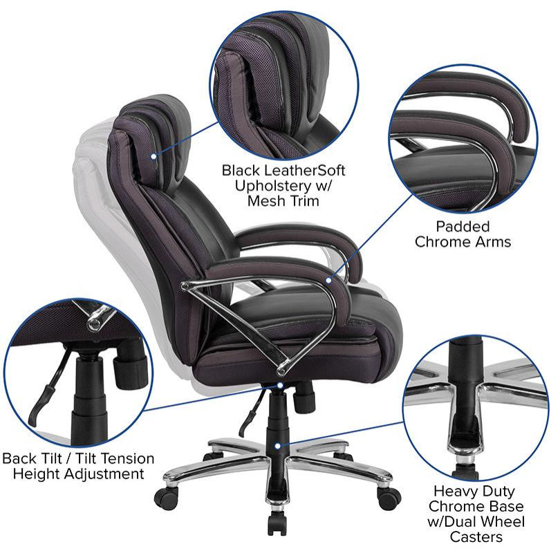 500 lb. Capacity Big and Tall Leather Executive Swivel Office Chair-Black