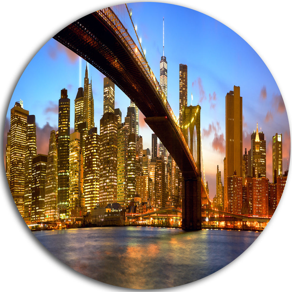 Manhattan Panorama With Skyscrapers, Cityscape Round Wall Art, 11"