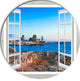 Open Window To Blue Seashore, Landscape Disc Metal Artwork, 23"