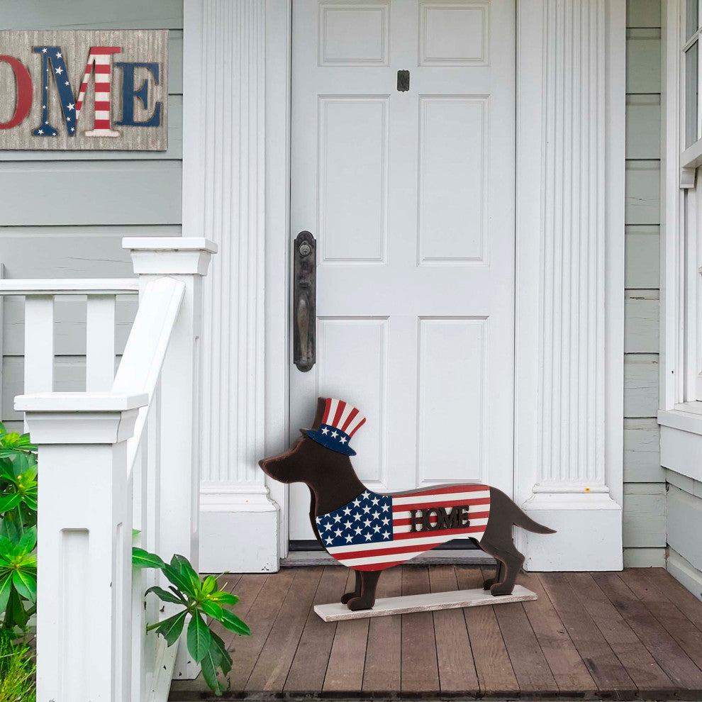 24.5"L Metal/Wooden Patriotic Double Sided Home/Welcome Dachshund Decorate