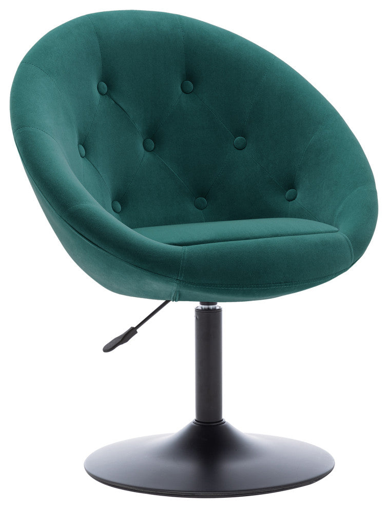 Button Tufted Swivel Velvet Papasan Chair, Atrovirens