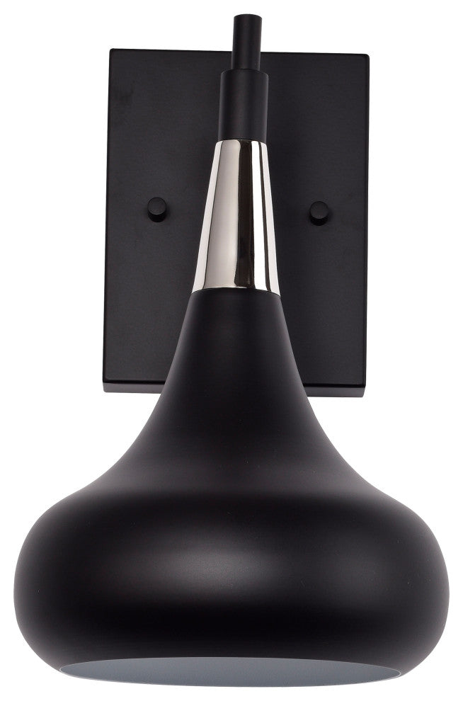 Phoenix 1-Light Wall Sconce, Matte Black With Polished Nickel