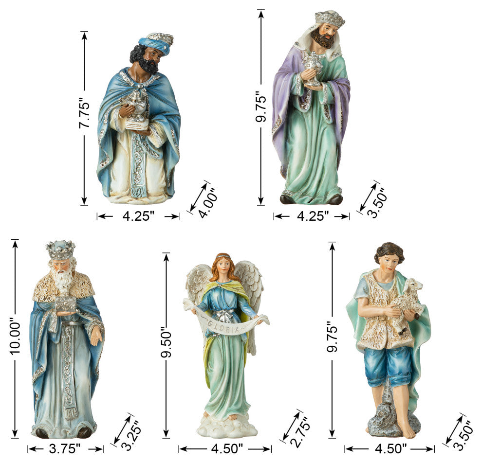 12-Piece Deluxe Blue Resin Nativity Figurine Set