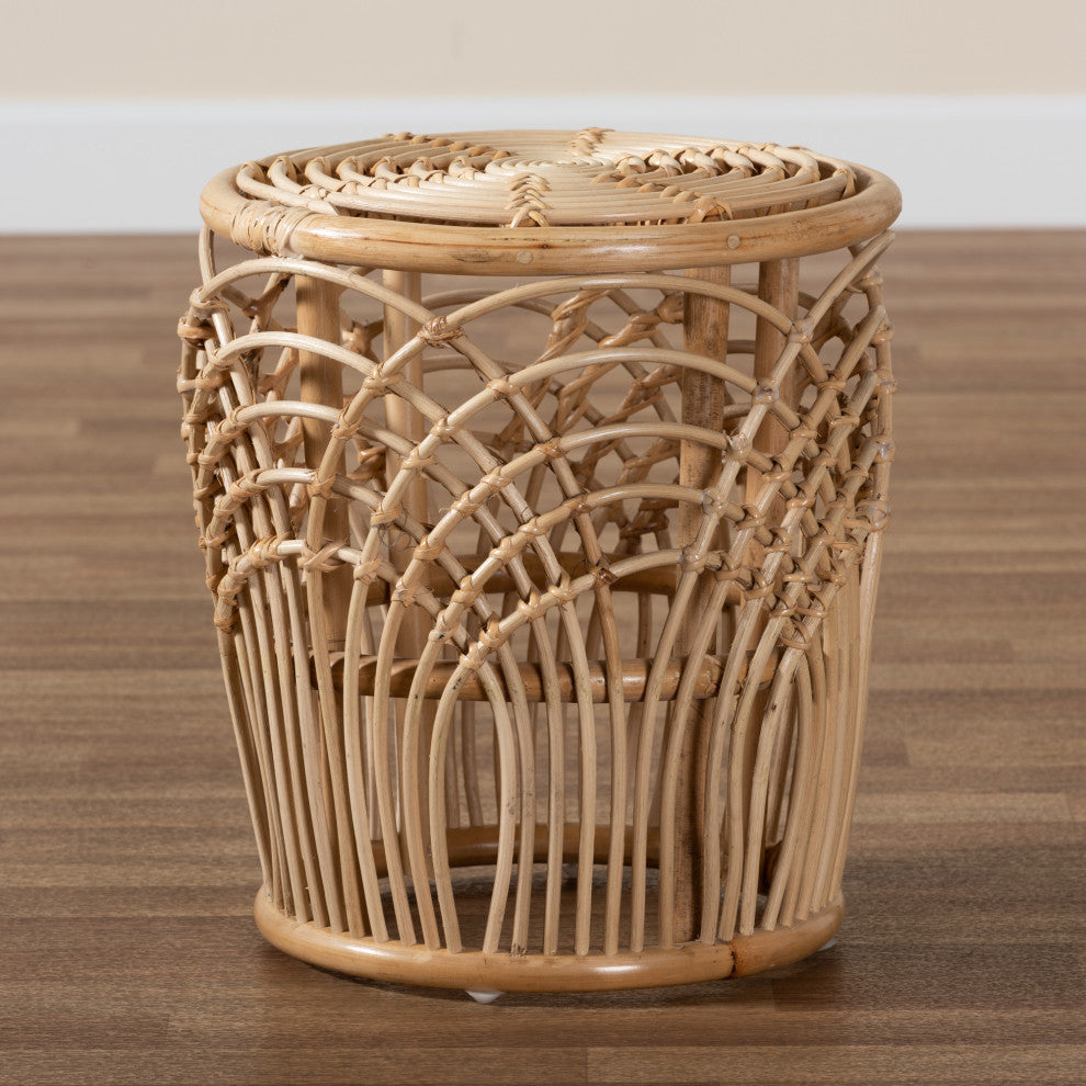 Latona Modern Bohemian Natural Brown Finished Rattan End Table