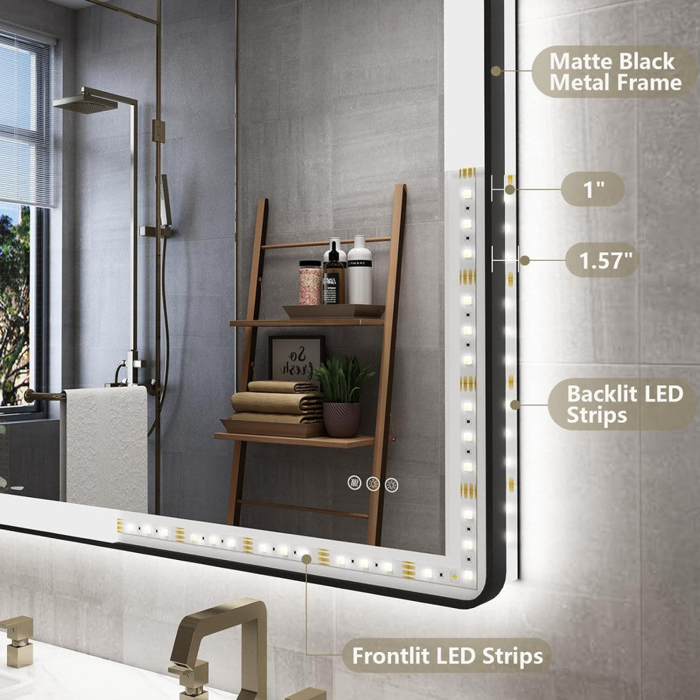 Dyconn Faucet M22 Black Frame Wall Mounted LED Bathroom Vanity Mirror, 6036