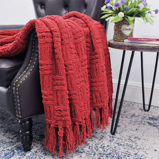 Cable Knitted Throw Blanket, Red, 50" X 60"