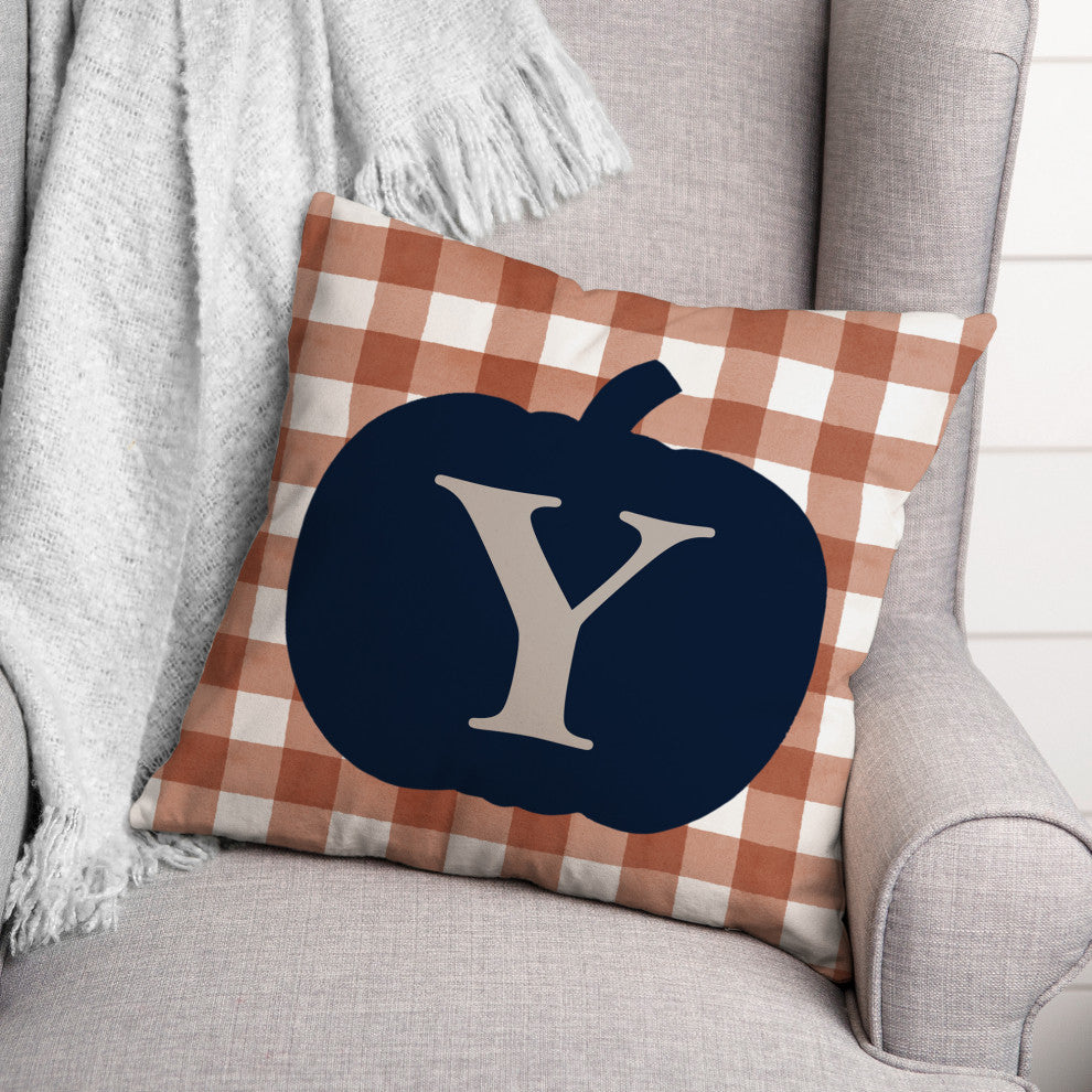Blue Pumpkin Monogram Y 18x18 Spun Poly Pillow