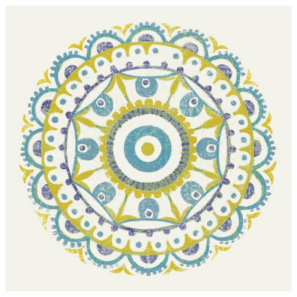 "Lakai Circle VI Blue and Yellow" Paper Print by Kathrine Lovell, 32"x32"
